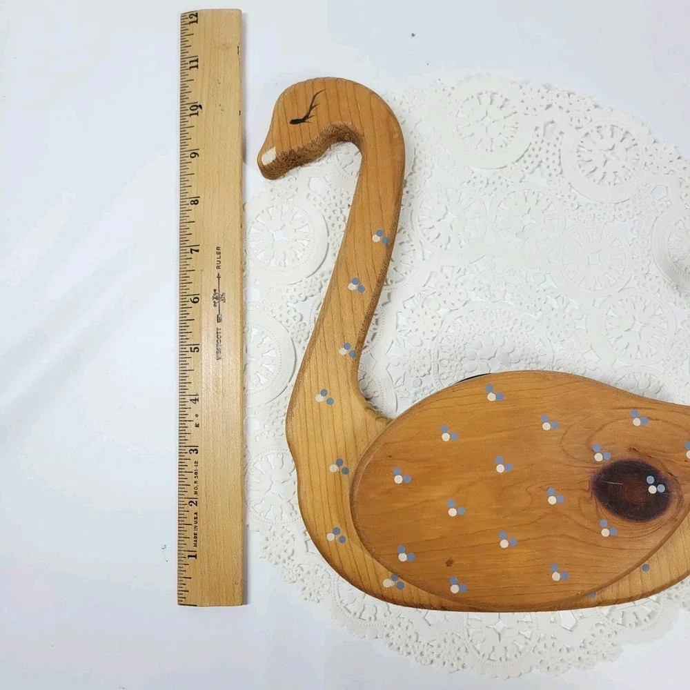 Vintage Wood Hand Painted Swan Goose Wall Pocket Country Decor Primitive